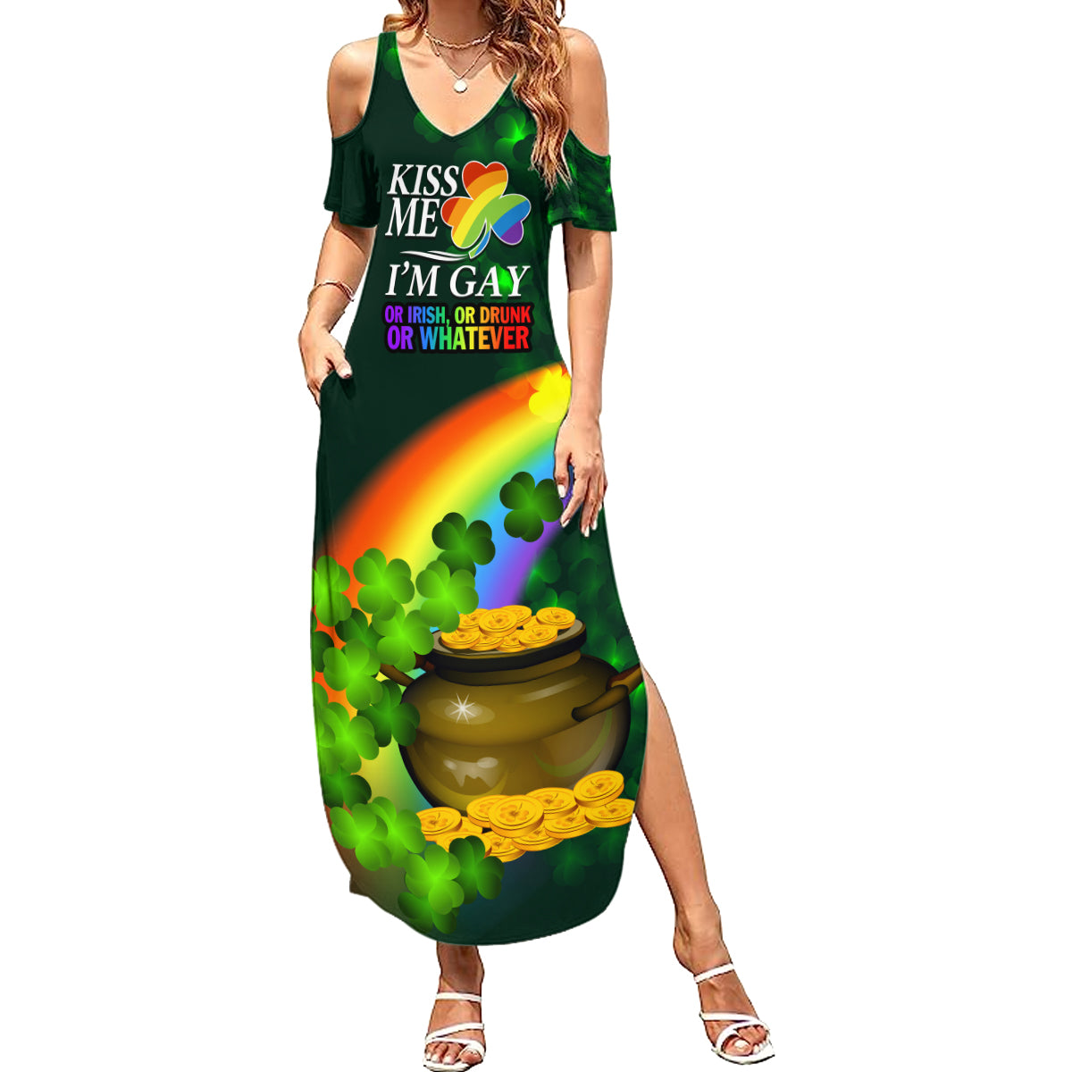 Kiss Me I'm Gay St Patricks Day Summer Maxi Dress - Wonder Print Shop