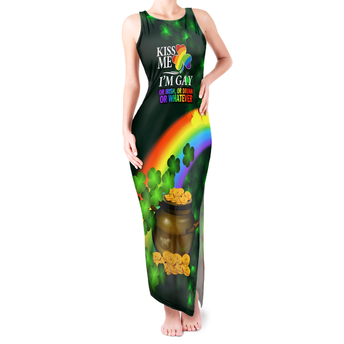 Kiss Me I'm Gay St Patricks Day Tank Maxi Dress - Wonder Print Shop