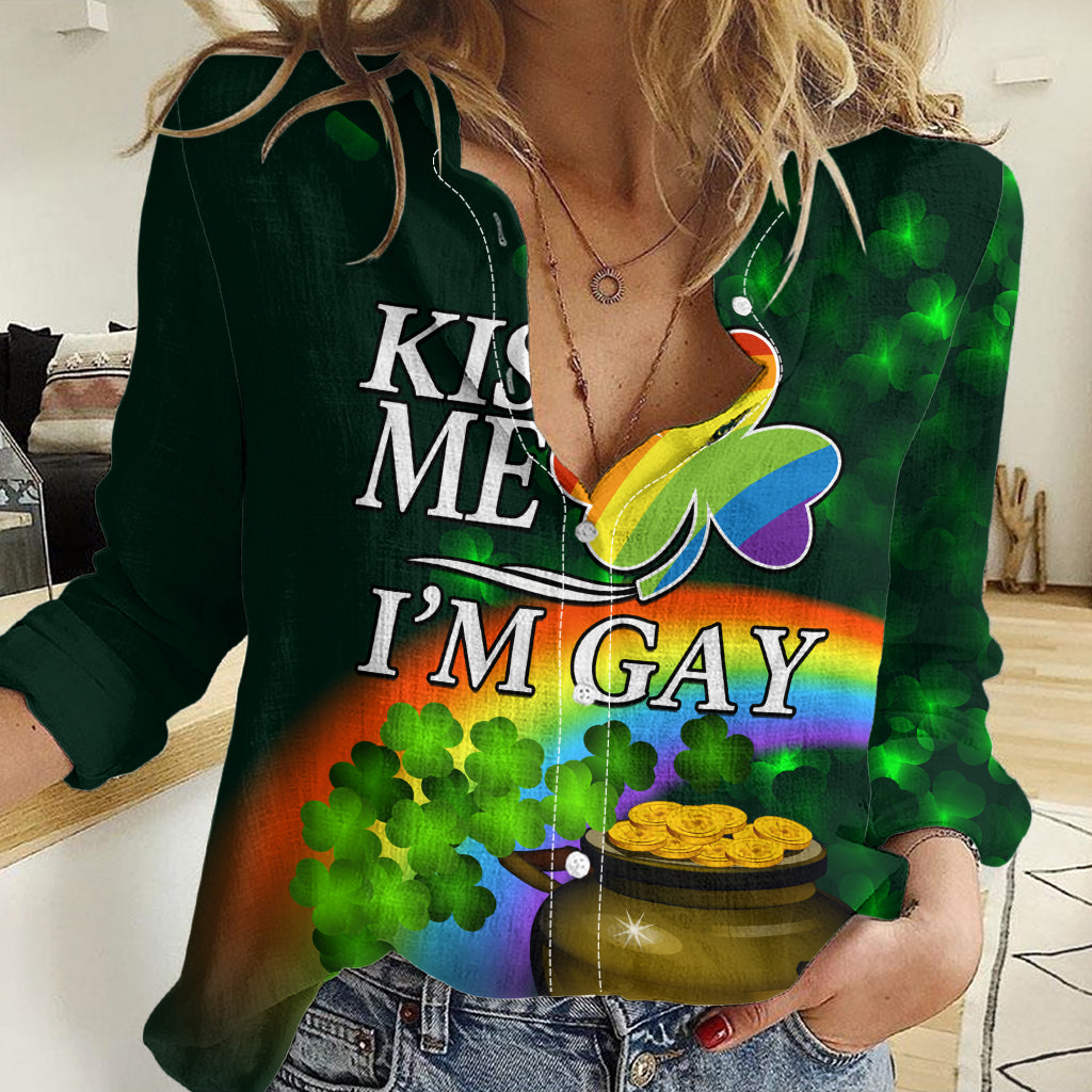 Kiss Me I'm Gay St Patricks Day Women Casual Shirt - Wonder Print Shop