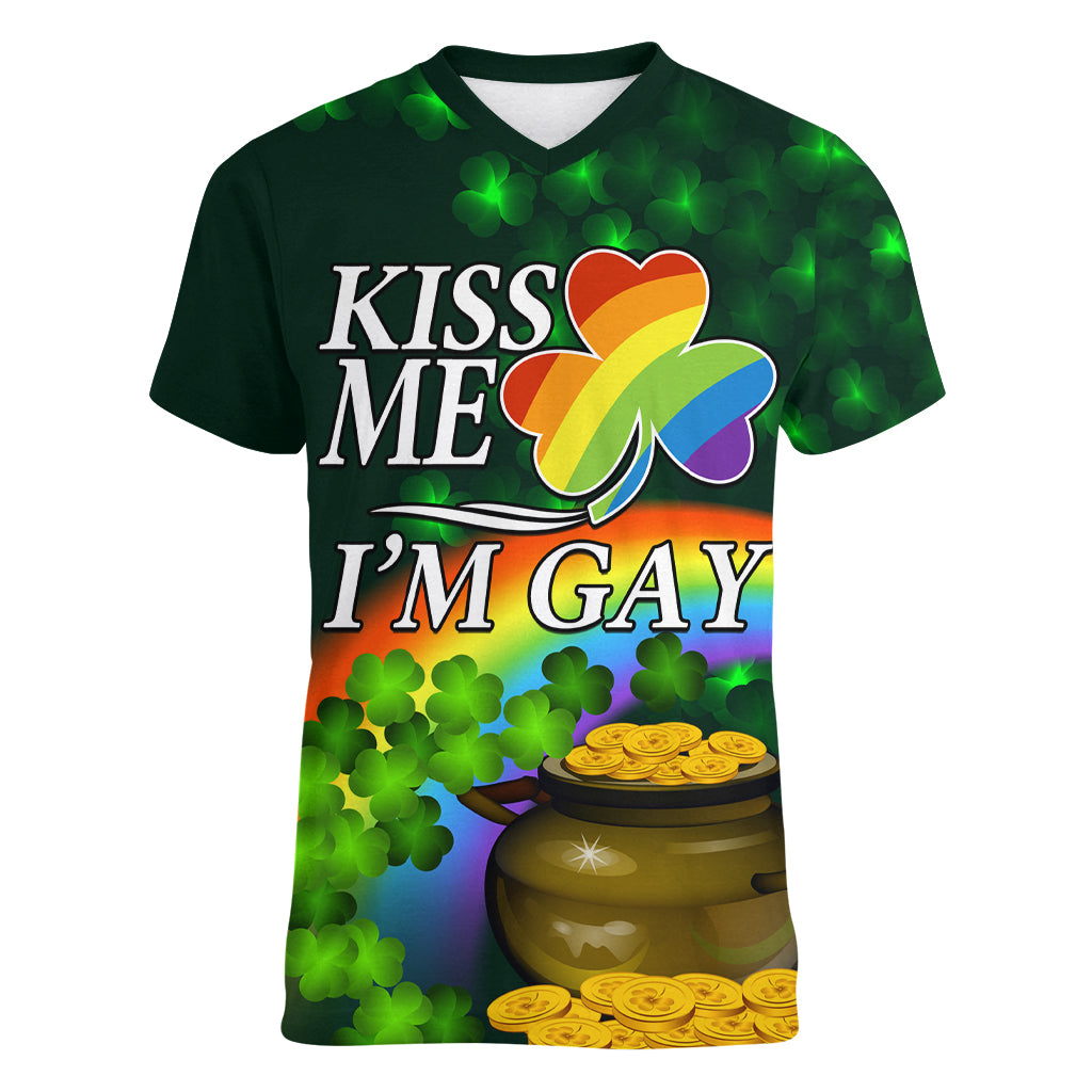 Kiss Me I'm Gay St Patricks Day Women V Neck T Shirt - Wonder Print Shop