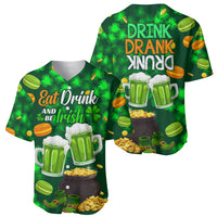 Pair of green St. Patrick's Day baseball jerseys: 'Eat Drink Be Irish' and 'DRINK DRANK DRUNK'