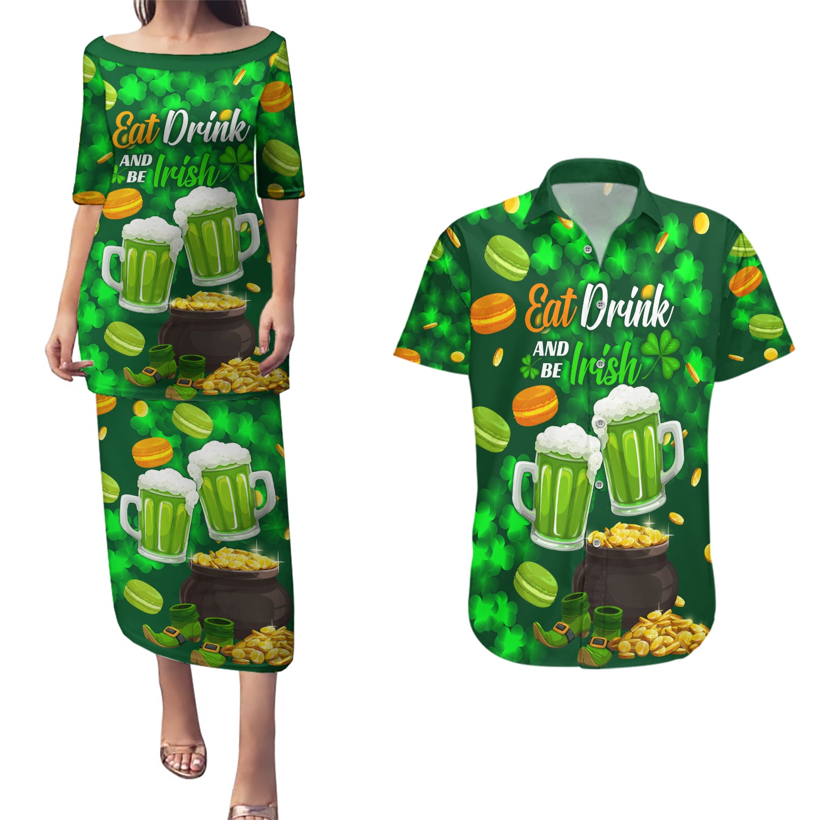 Be Irish St Patricks Day Couples Matching Puletasi and Hawaiian Shirt Drink Drank Drunk LT9 - Wonder Print Shop