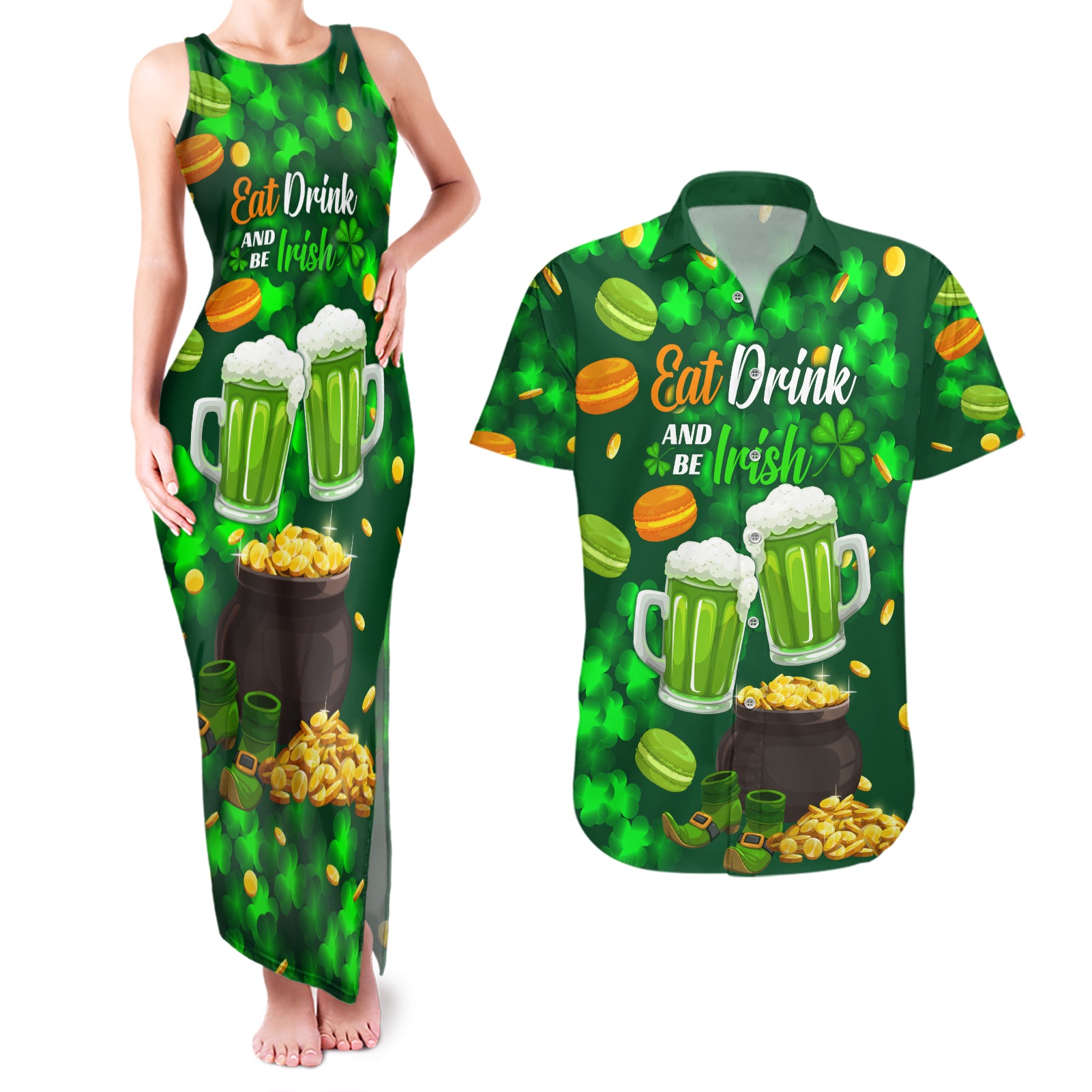 Be Irish St Patricks Day Couples Matching Tank Maxi Dress and Hawaiian Shirt Drink Drank Drunk LT9 - Wonder Print Shop