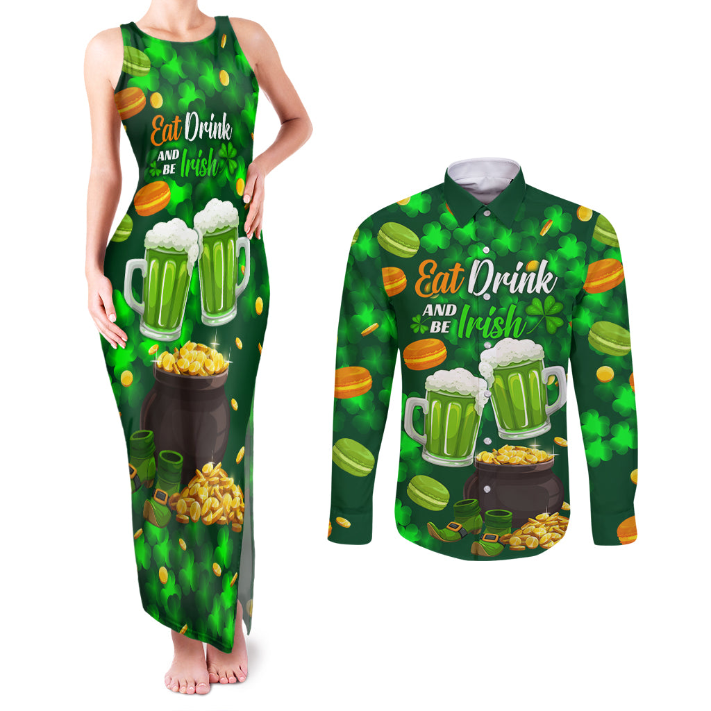 Be Irish St Patricks Day Couples Matching Tank Maxi Dress and Long Sleeve Button Shirt Drink Drank Drunk LT9 - Wonder Print Shop