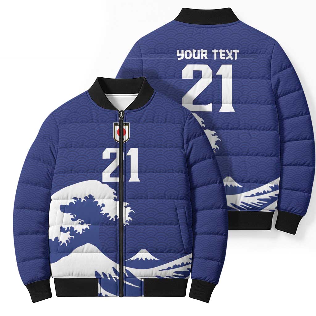 Custom Football Japan Yatagarasu Bomber Puffer Jacket Tsunami Wave Pattern