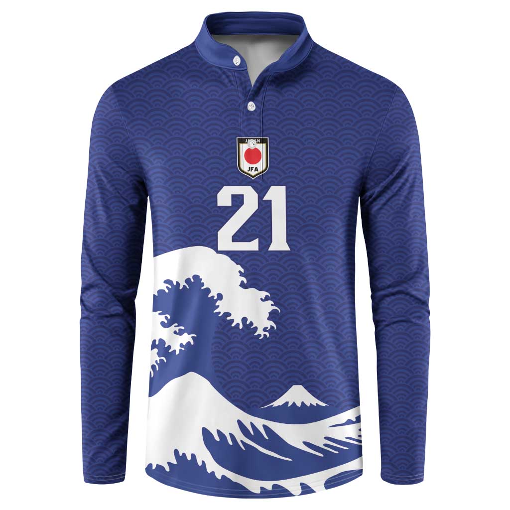Custom Football Japan Yatagarasu Button Sweatshirt Tsunami Wave Pattern