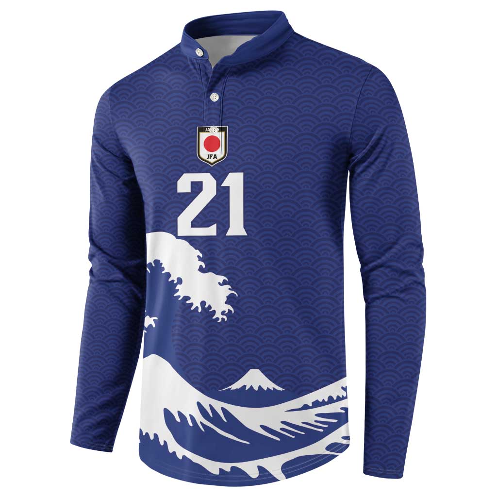 Custom Football Japan Yatagarasu Button Sweatshirt Tsunami Wave Pattern