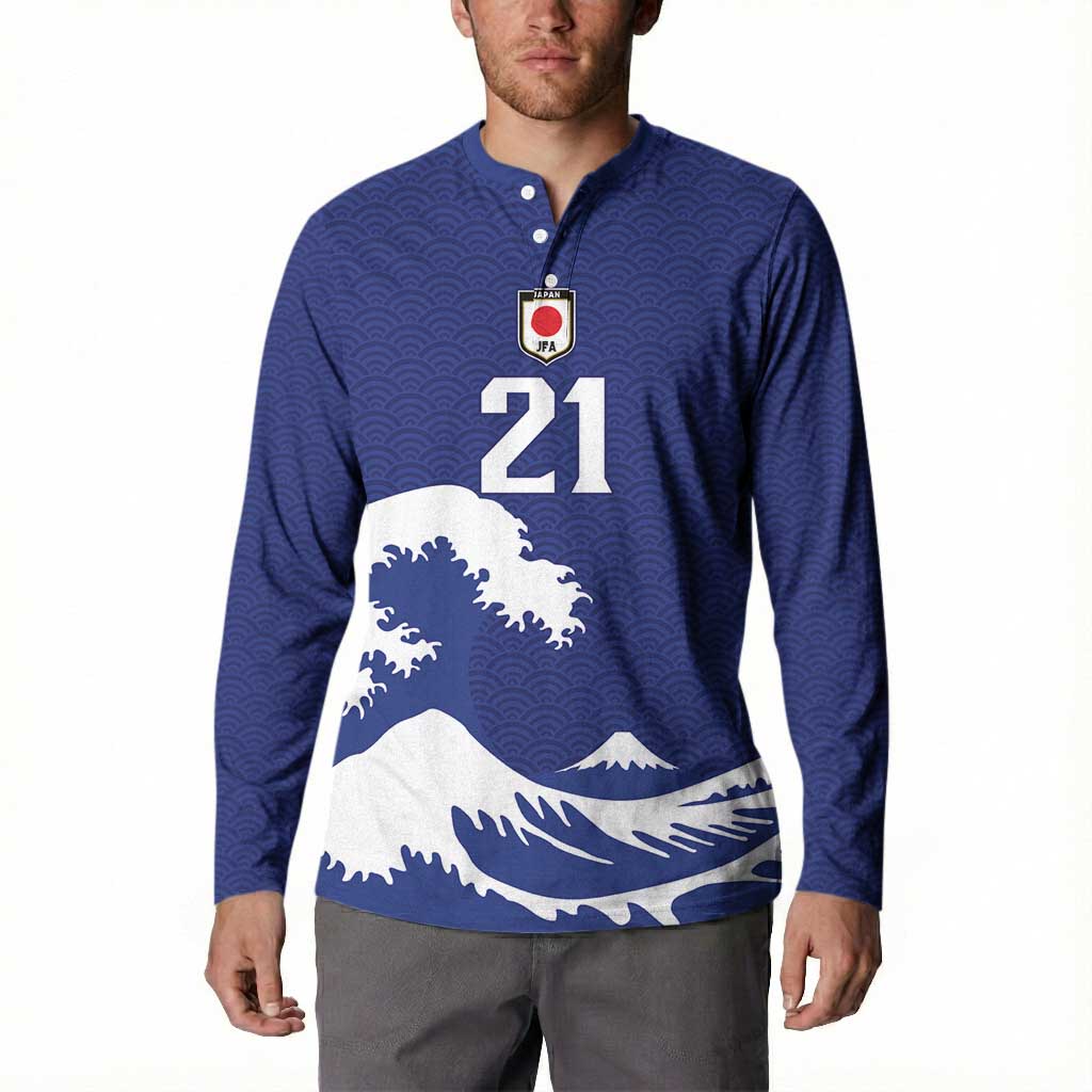 Custom Football Japan Yatagarasu Button Sweatshirt Tsunami Wave Pattern