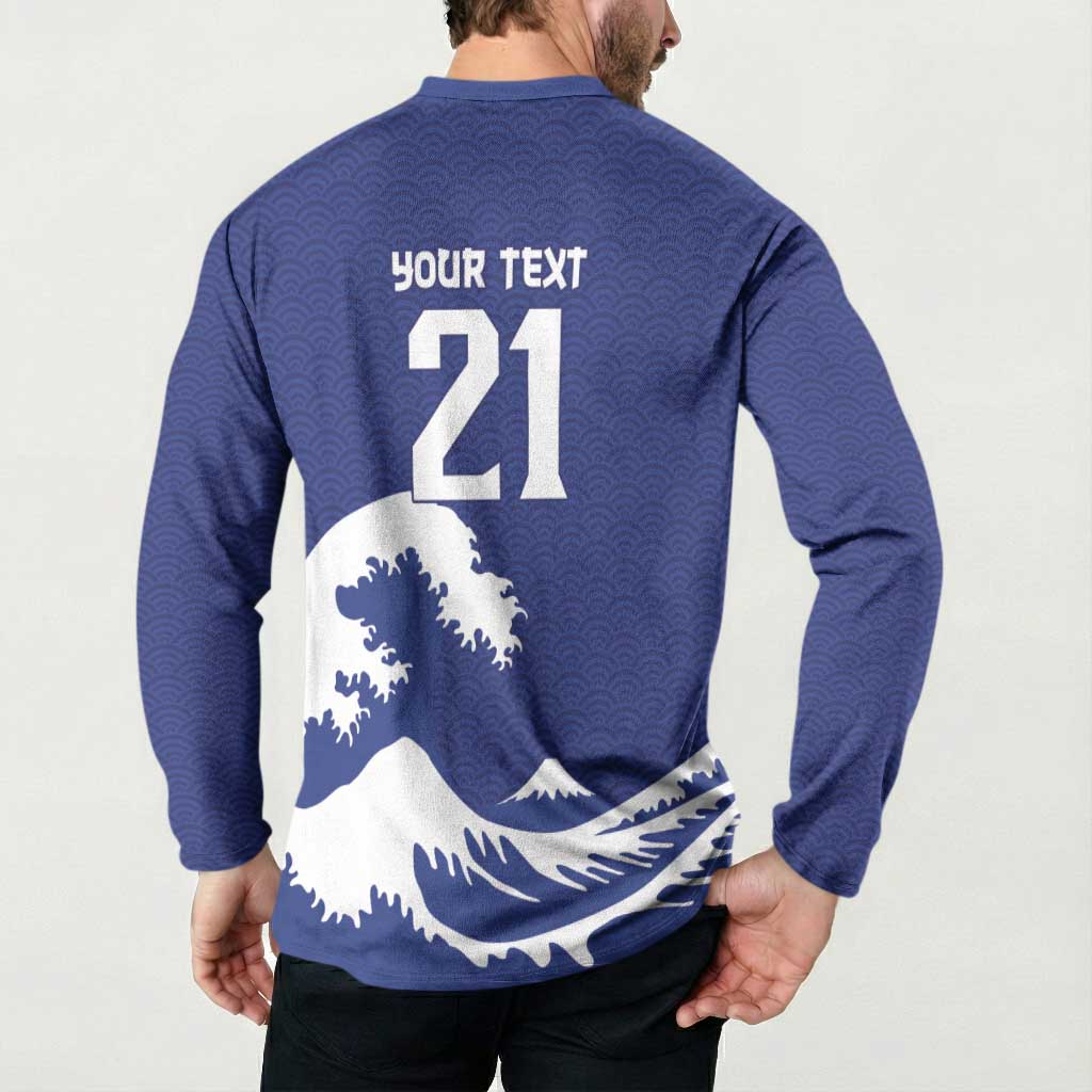 Custom Football Japan Yatagarasu Button Sweatshirt Tsunami Wave Pattern