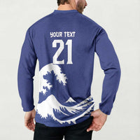 Custom Football Japan Yatagarasu Button Sweatshirt Tsunami Wave Pattern