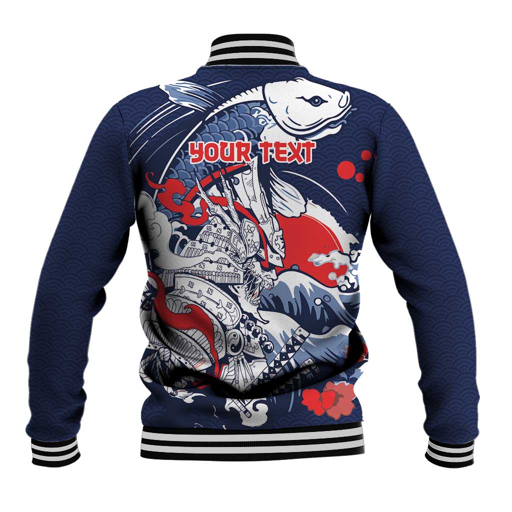 Personalized Football Japan Yatagarasu Baseball Jacket Blue Samurai Tsunami Wave Pattern