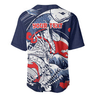 Personalized Football Japan Yatagarasu Baseball Jersey Blue Samurai Tsunami Wave Pattern