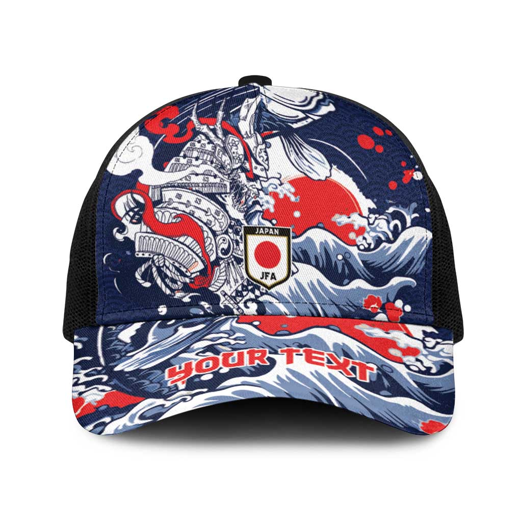 Personalized Football Japan Yatagarasu Baseball Net Cap Blue Samurai Tsunami Wave Pattern