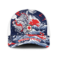 Personalized Football Japan Yatagarasu Baseball Net Cap Blue Samurai Tsunami Wave Pattern