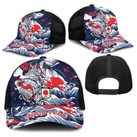 Personalized Football Japan Yatagarasu Baseball Net Cap Blue Samurai Tsunami Wave Pattern
