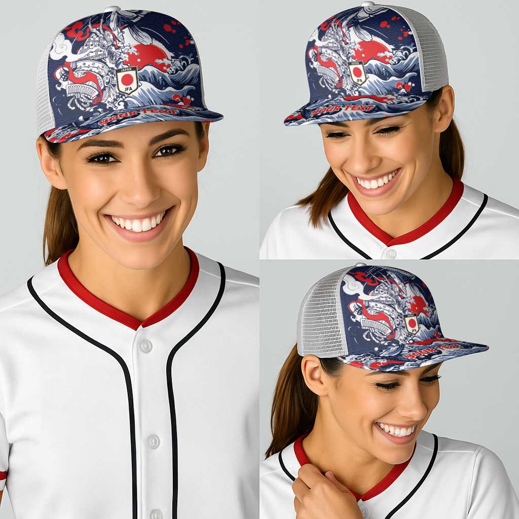 Personalized Football Japan Yatagarasu Baseball Net Cap Blue Samurai Tsunami Wave Pattern