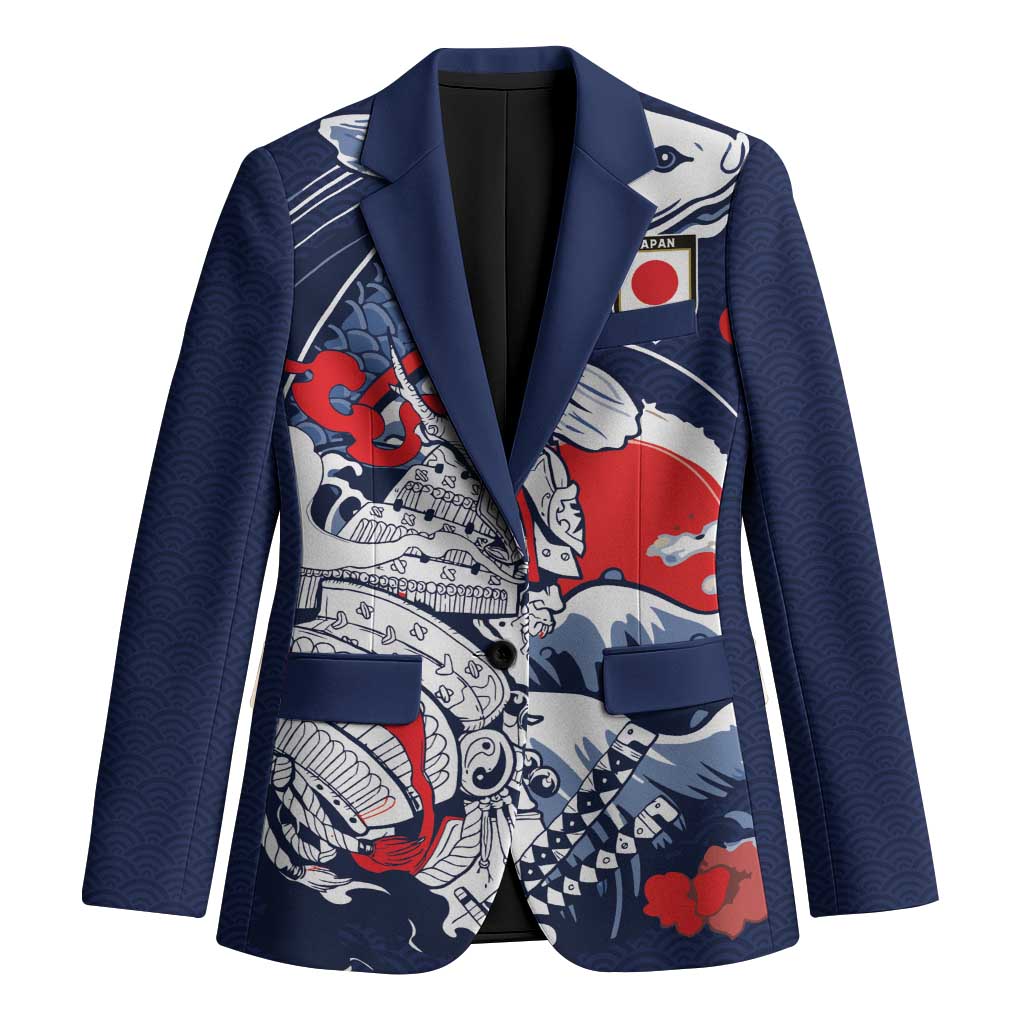 Personalized Football Japan Yatagarasu Blazer Blue Samurai Tsunami Wave Pattern