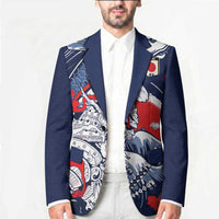 Personalized Football Japan Yatagarasu Blazer Blue Samurai Tsunami Wave Pattern