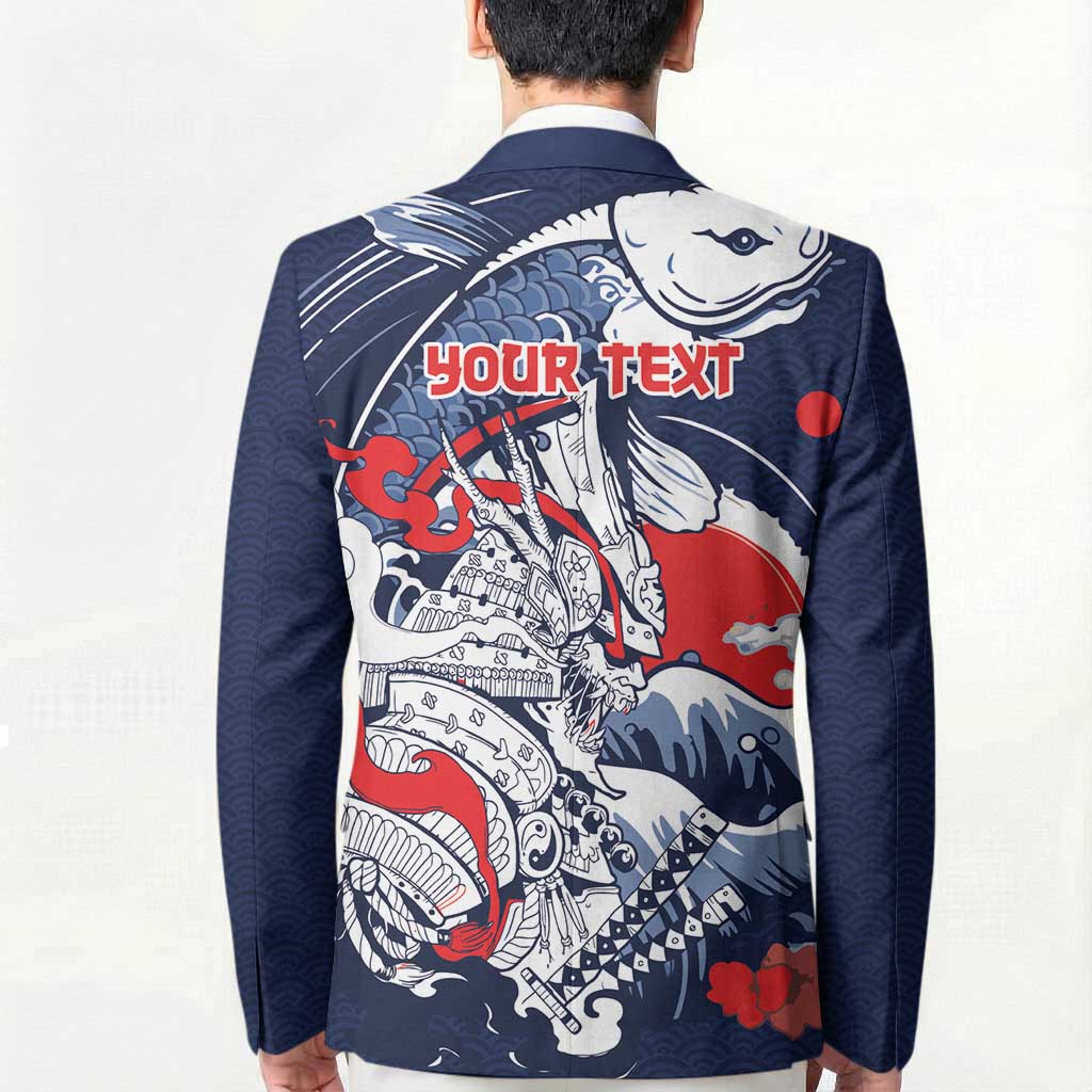 Personalized Football Japan Yatagarasu Blazer Blue Samurai Tsunami Wave Pattern