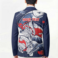 Personalized Football Japan Yatagarasu Blazer Blue Samurai Tsunami Wave Pattern