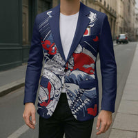 Personalized Football Japan Yatagarasu Blazer Blue Samurai Tsunami Wave Pattern