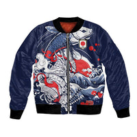 Personalized Football Japan Yatagarasu Bomber Jacket Blue Samurai Tsunami Wave Pattern