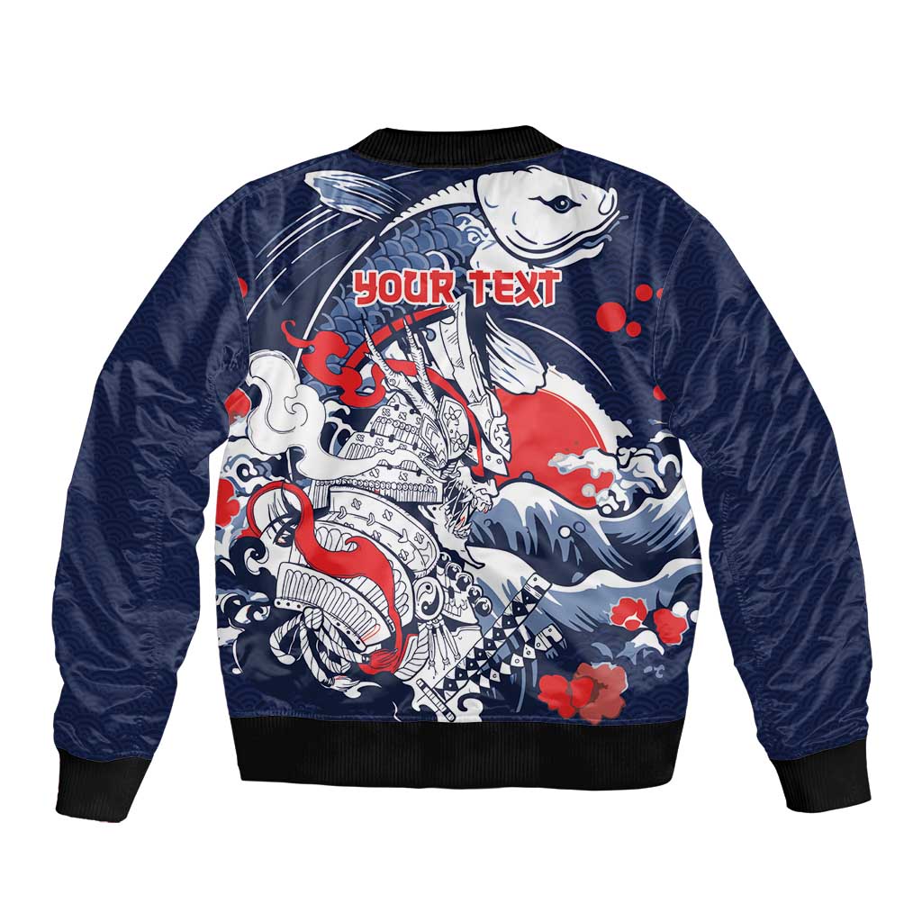 Personalized Football Japan Yatagarasu Bomber Jacket Blue Samurai Tsunami Wave Pattern