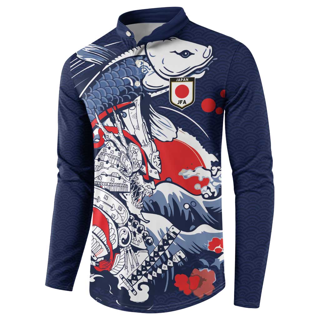 Personalized Football Japan Yatagarasu Button Sweatshirt Blue Samurai Tsunami Wave Pattern
