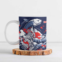 Personalized Football Japan Yatagarasu Ceramic Mug Blue Samurai Tsunami Wave Pattern