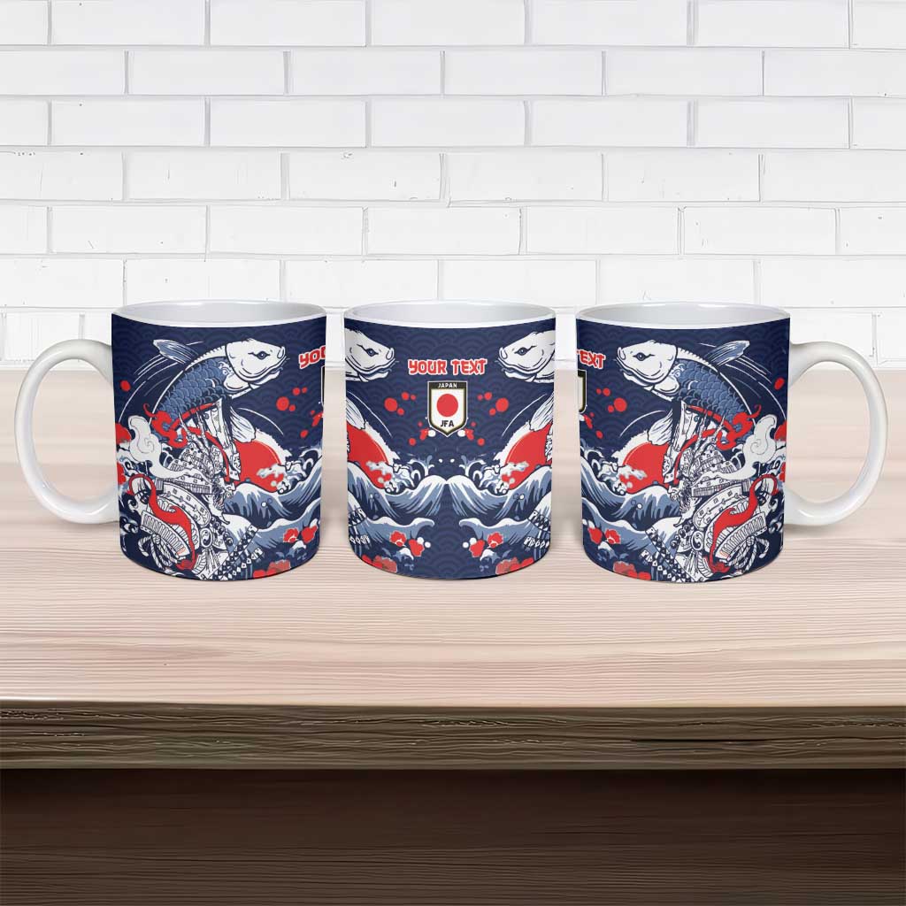 Personalized Football Japan Yatagarasu Ceramic Mug Blue Samurai Tsunami Wave Pattern