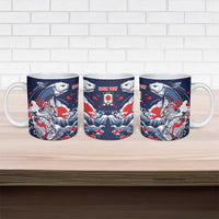 Personalized Football Japan Yatagarasu Ceramic Mug Blue Samurai Tsunami Wave Pattern