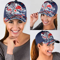 Personalized Football Japan Yatagarasu Classic Cap Blue Samurai Tsunami Wave Pattern