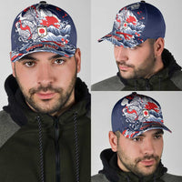 Personalized Football Japan Yatagarasu Classic Cap Blue Samurai Tsunami Wave Pattern