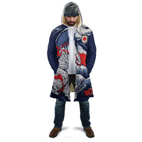 Personalized Football Japan Yatagarasu Cloak Blue Samurai Tsunami Wave Pattern