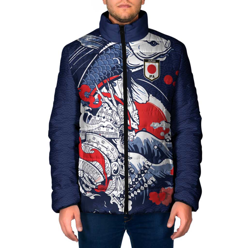 Personalized Football Japan Yatagarasu Padded Jacket Blue Samurai Tsunami Wave Pattern