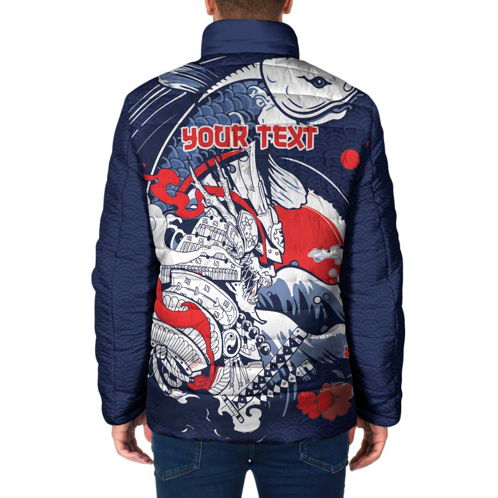 Personalized Football Japan Yatagarasu Padded Jacket Blue Samurai Tsunami Wave Pattern
