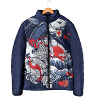 Personalized Football Japan Yatagarasu Padded Jacket Blue Samurai Tsunami Wave Pattern