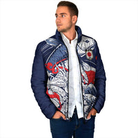 Personalized Football Japan Yatagarasu Padded Jacket Blue Samurai Tsunami Wave Pattern