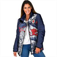 Personalized Football Japan Yatagarasu Padded Jacket Blue Samurai Tsunami Wave Pattern
