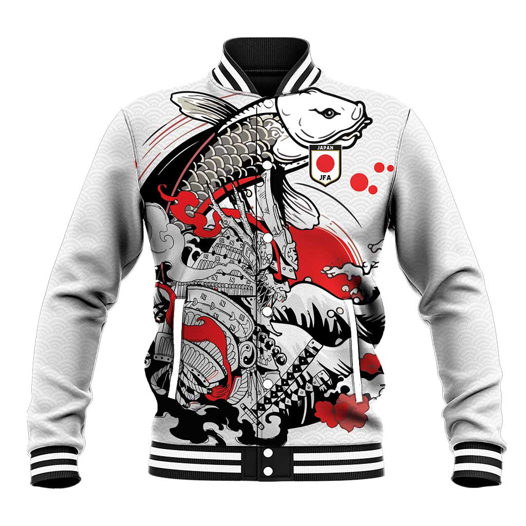 Personalized Football Japan Yatagarasu Baseball Jacket White Samurai Tsunami Wave Pattern