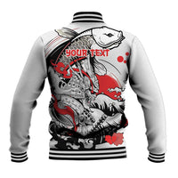 Personalized Football Japan Yatagarasu Baseball Jacket White Samurai Tsunami Wave Pattern