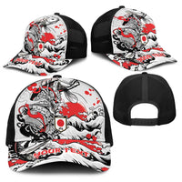 Personalized Football Japan Yatagarasu Baseball Net Cap White Samurai Tsunami Wave Pattern
