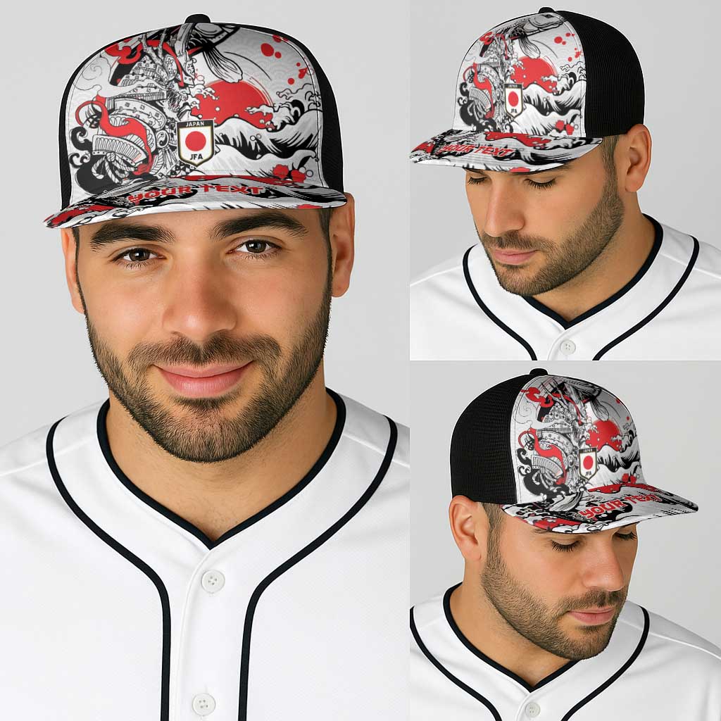 Personalized Football Japan Yatagarasu Baseball Net Cap White Samurai Tsunami Wave Pattern