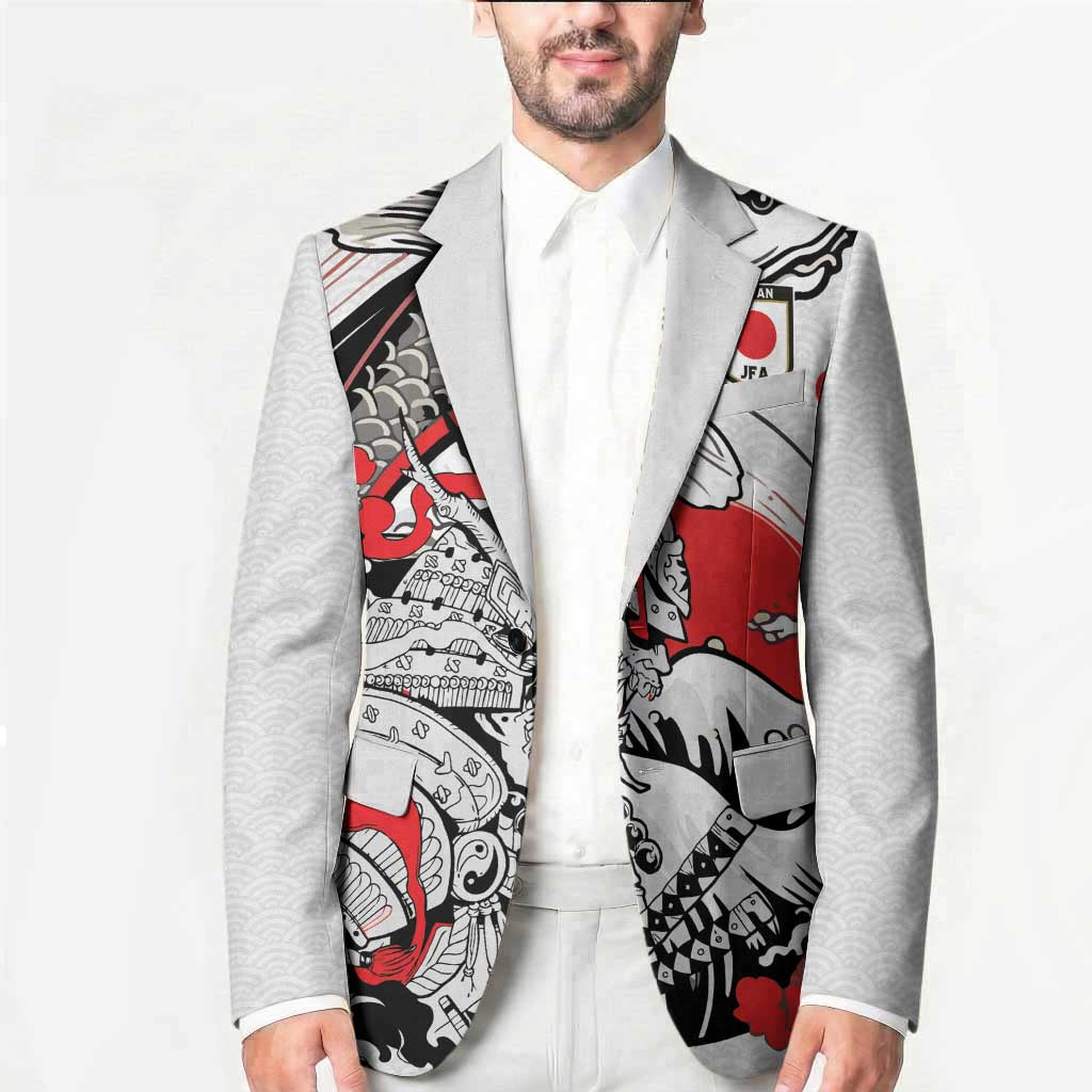 Personalized Football Japan Yatagarasu Blazer White Samurai Tsunami Wave Pattern