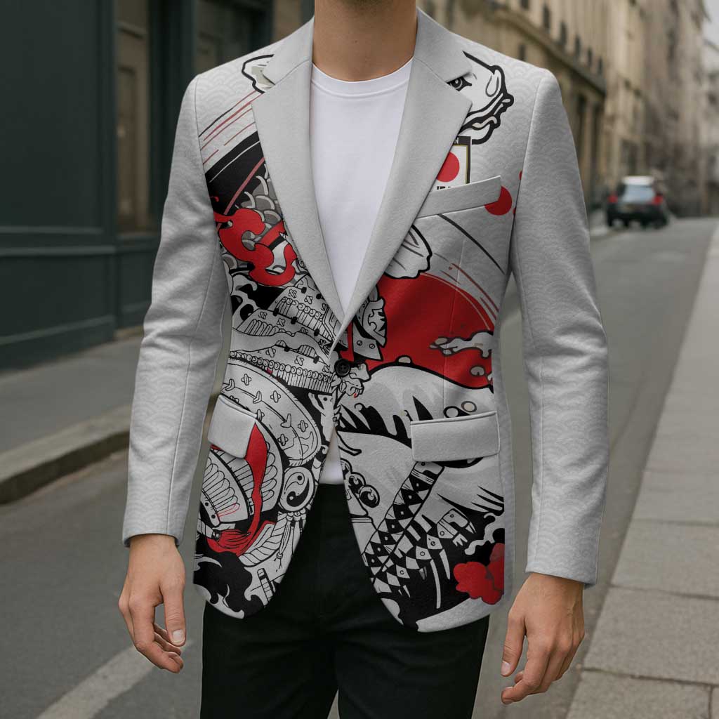 Personalized Football Japan Yatagarasu Blazer White Samurai Tsunami Wave Pattern