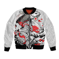 Personalized Football Japan Yatagarasu Bomber Jacket White Samurai Tsunami Wave Pattern