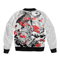 Personalized Football Japan Yatagarasu Bomber Jacket White Samurai Tsunami Wave Pattern