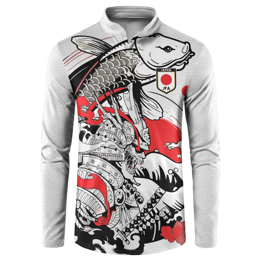 Personalized Football Japan Yatagarasu Button Sweatshirt White Samurai Tsunami Wave Pattern