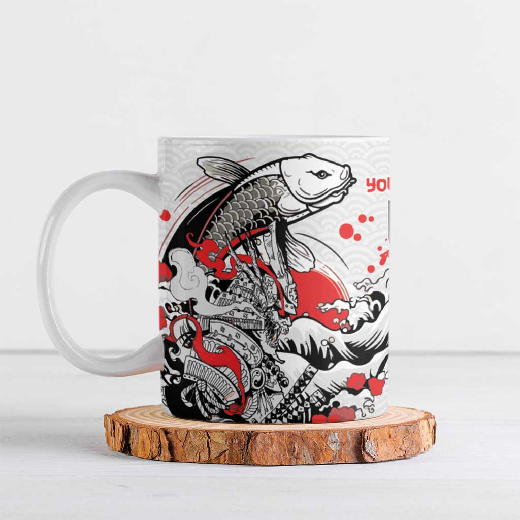 Personalized Football Japan Yatagarasu Ceramic Mug White Samurai Tsunami Wave Pattern