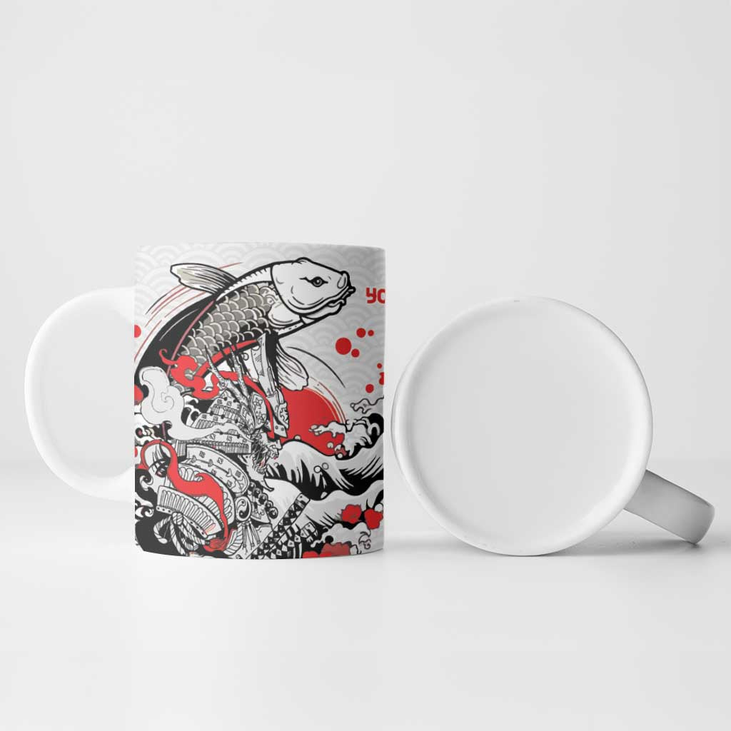 Personalized Football Japan Yatagarasu Ceramic Mug White Samurai Tsunami Wave Pattern